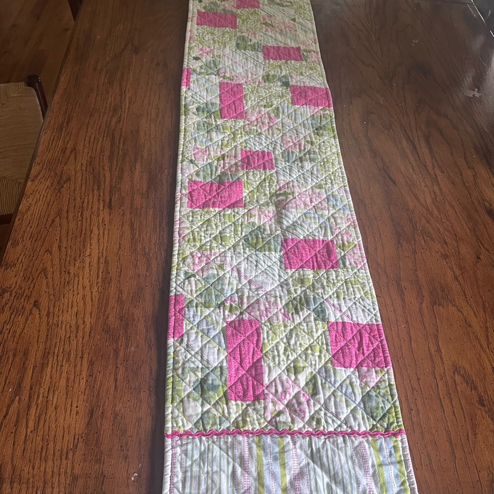 Patchwork Table Runner - Pink and Green 36 inches double sided.